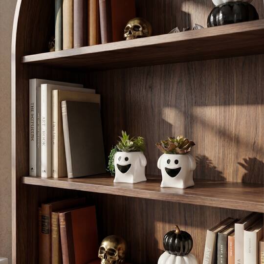 5" Artificial Halloween Succulent Garden in Happy Ghost Planters Set